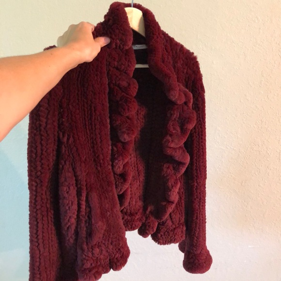 Trilogy Collection: Tibetan Rabbit Maroon Fur Coat - Picture 7 of 7